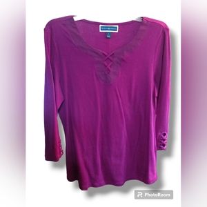 Karen Scott Purple Quarter Sleeve Blouse